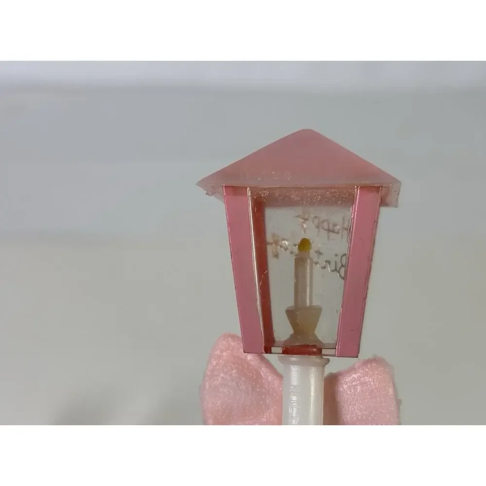 Vintage WILTON Happy Birthday Street Lamp Cake Toppers Decoration Pink Qty 7